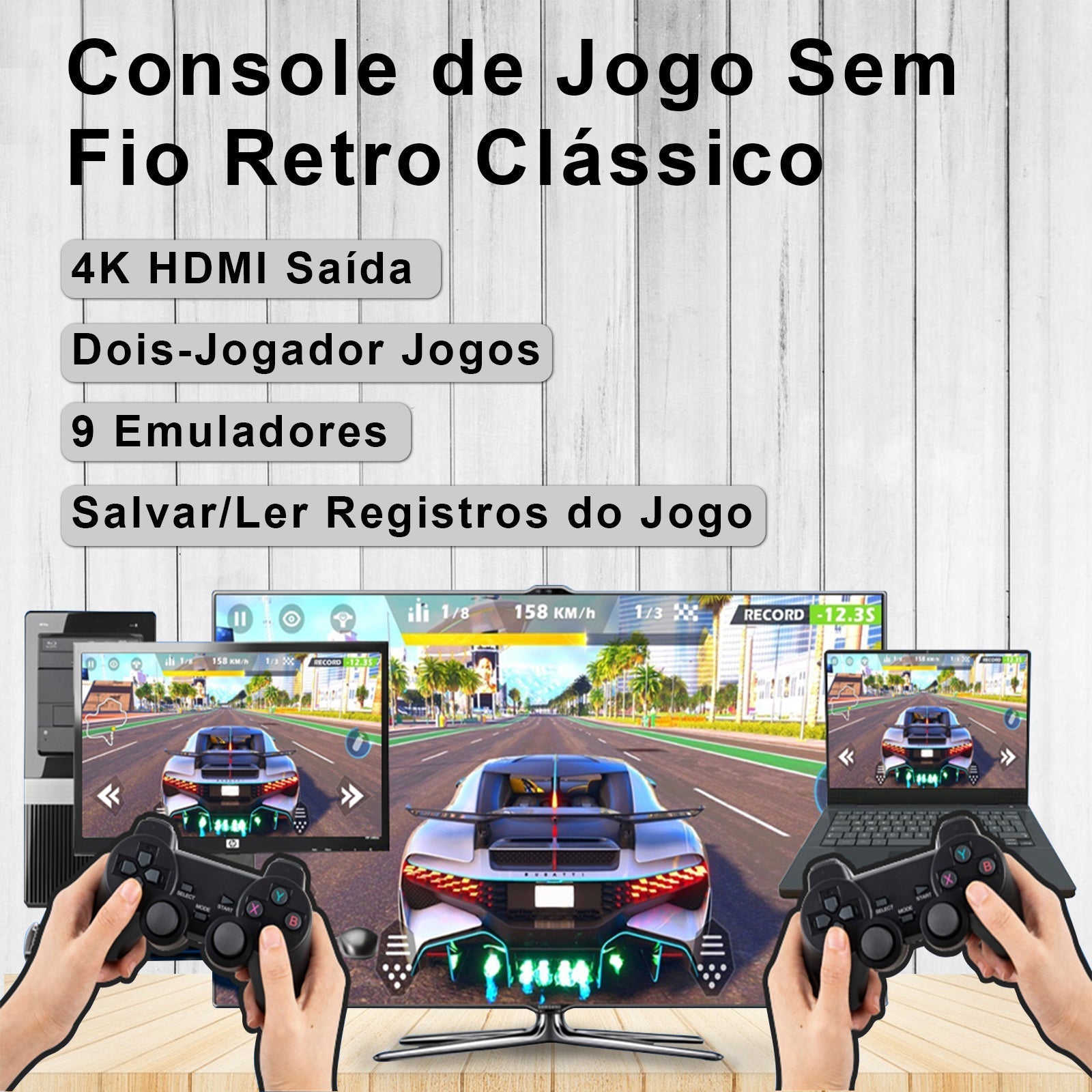 Videogame Game Stick 10000 Jogos Retro Classicos + 2 Controles Sem Fio